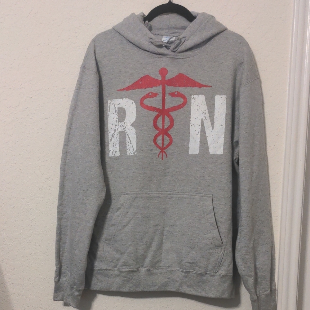Registered Nurse Unisex Gray Hooded Fleece Sweatshirt. Size L NWOT